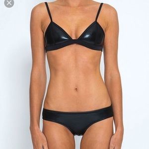 Triangle Black “Leather” Bikini, Size Small